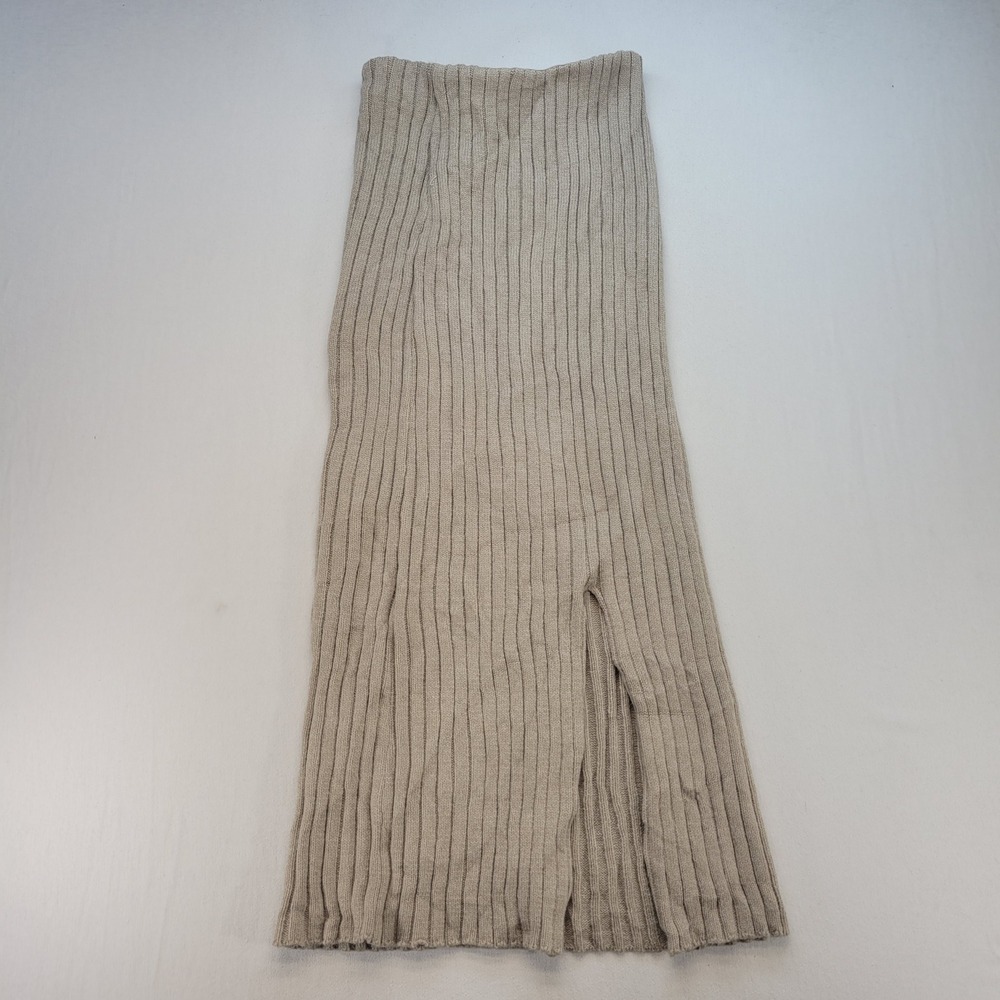 Dazy Ribbed Knit Skirt Womens Large Beige Slit Bodycon Maxi Skirt